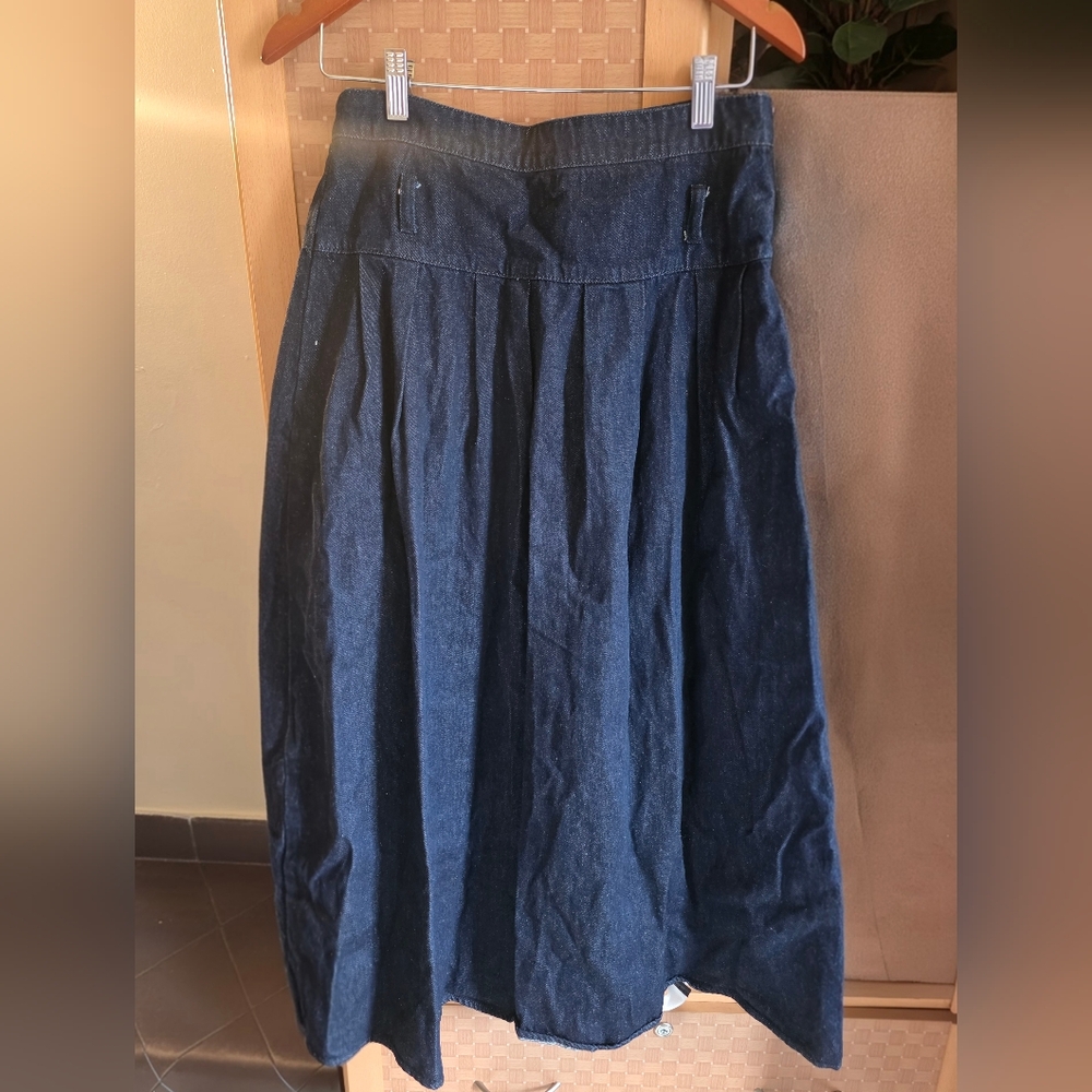 Urban Revivo Chic Dark Blue A-Line Denim Skirt With Belt